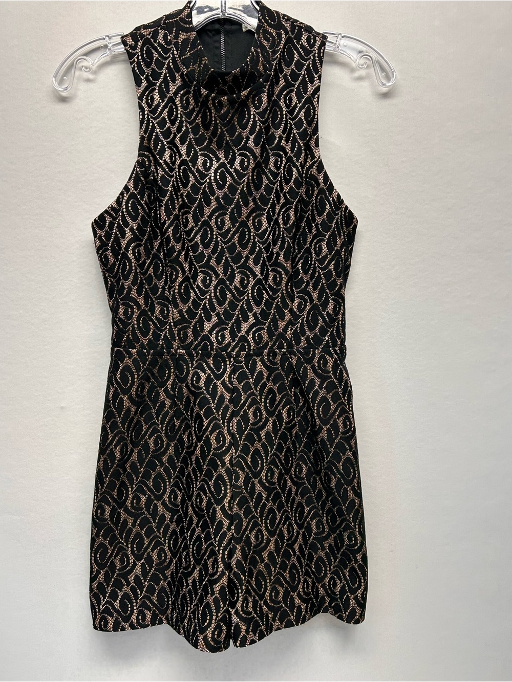 Sleeveless Black romper  with Metallic Gold Swirl Pattern